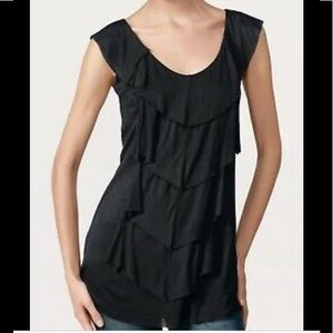 CAbi Black Waterfall Tiered Ruffle Sleeveless Top